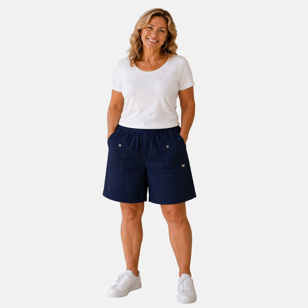 Pure And Natural Ladies Elasticated Waist Stretch Shorts (Size 12) - Navy V32594575 0