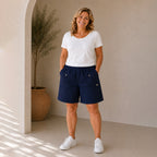 Pure And Natural Ladies Elasticated Waist Stretch Shorts (Size 12) - Navy_8479662_1