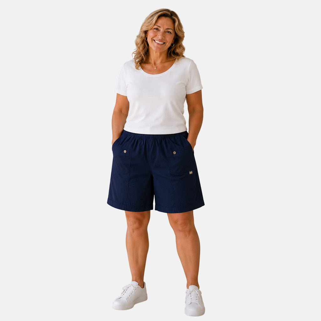 Pure And Natural Ladies Elasticated Waist Stretch Shorts (Size 18) - Navy_8479666