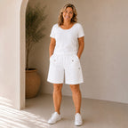 Pure And Natural Ladies Elasticated Waist Stretch Shorts (Size 12) - White_8479668_1