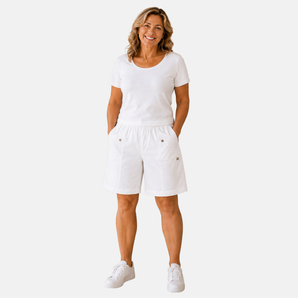Pure And Natural Ladies Elasticated Waist Stretch Shorts (Size 14) - White_8479670
