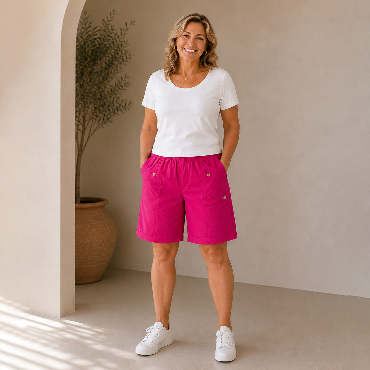 Pure And Natural Ladies Elasticated Waist Stretch Shorts (Size 18) - Rose Pink V32530428 0