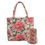 Set of 2 - Red Rose Print RFID Blocking Tote Bag & Cellphone Purse - Multicolour_8479746