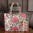 Set of 2 - Red Rose Print RFID Blocking Tote Bag & Cellphone Purse - Multicolour_8479746_1