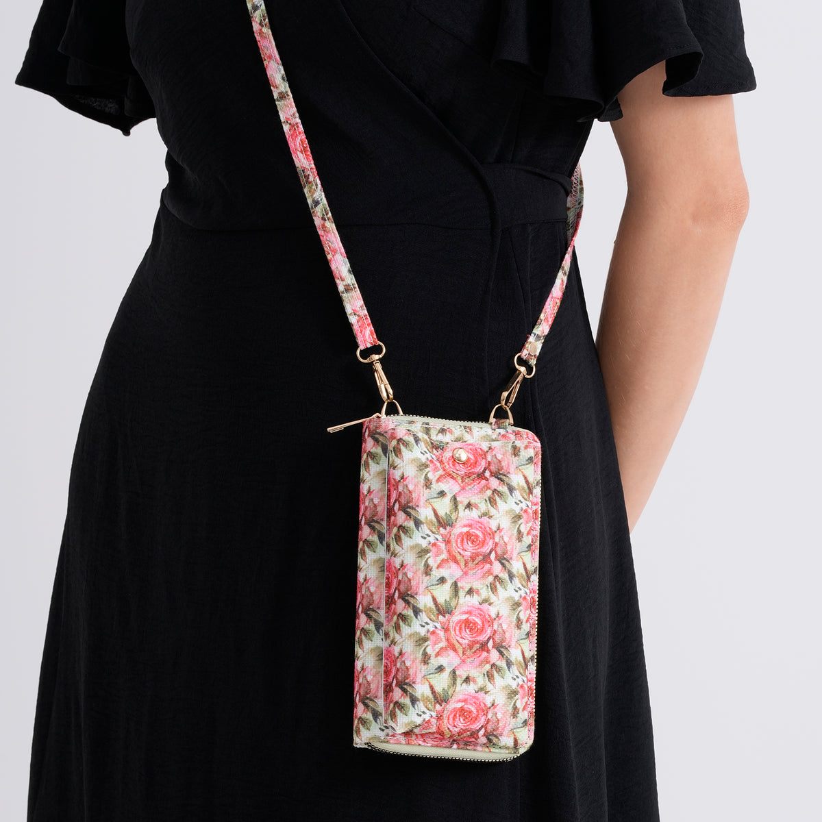 Set of 2 - Red Rose Print RFID Blocking Tote Bag &amp; Cellphone Purse - Multicolour 8479746 4