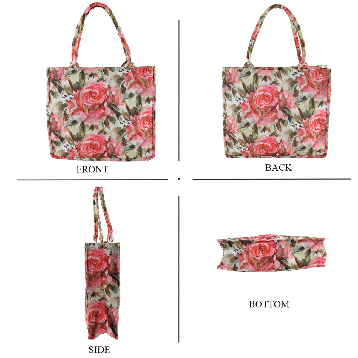Set of 2 - Red Rose Print RFID Blocking Tote Bag &amp; Cellphone Purse - Multicolour 8479746 5