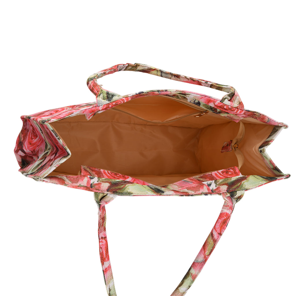 Set of 2 - Red Rose Print RFID Blocking Tote Bag & Cellphone Purse - Multicolour_8479746_5