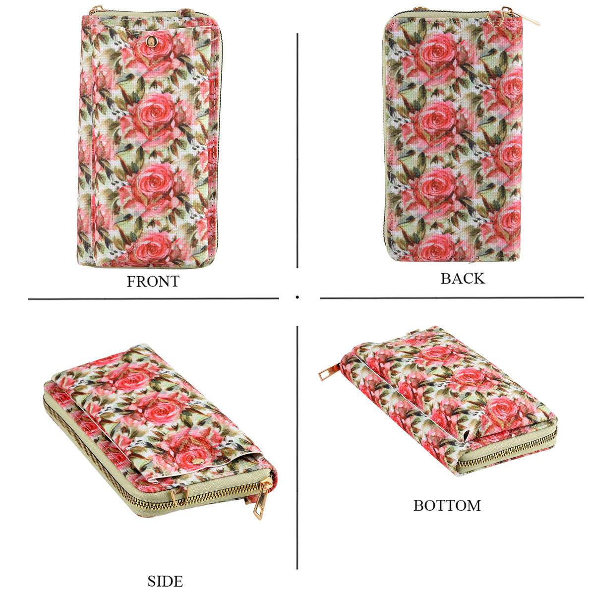 Set of 2 - Red Rose Print RFID Blocking Tote Bag &amp; Cellphone Purse - Multicolour 8479746 8