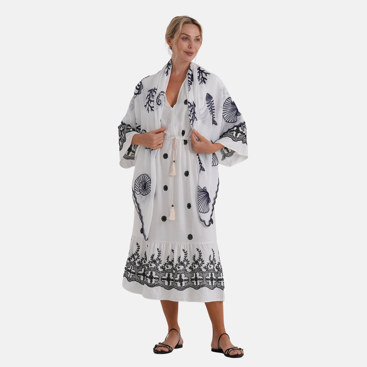 La Marey Embroidered Large Scarf (One Size) - White V32566857 0