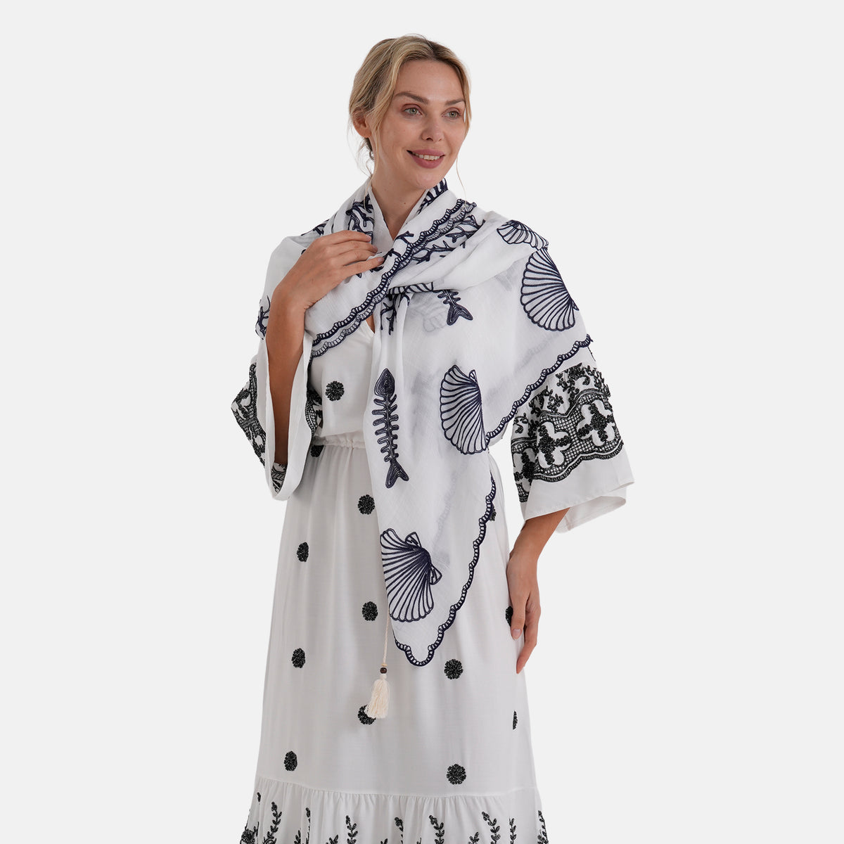 La Marey Embroidered Large Scarf (One Size) - White V32566857 2