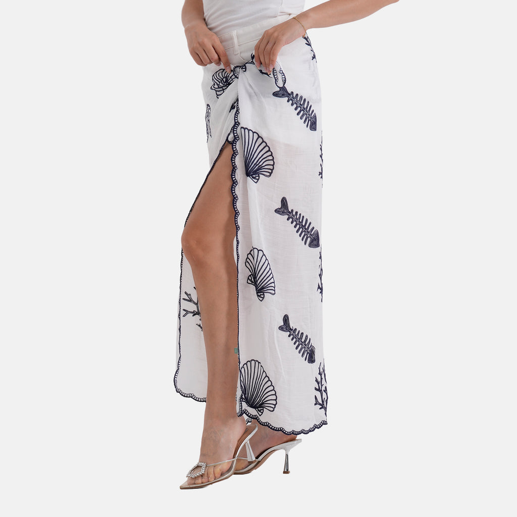 La Marey Embroidered Large Scarf (One Size) - White_8480063_5