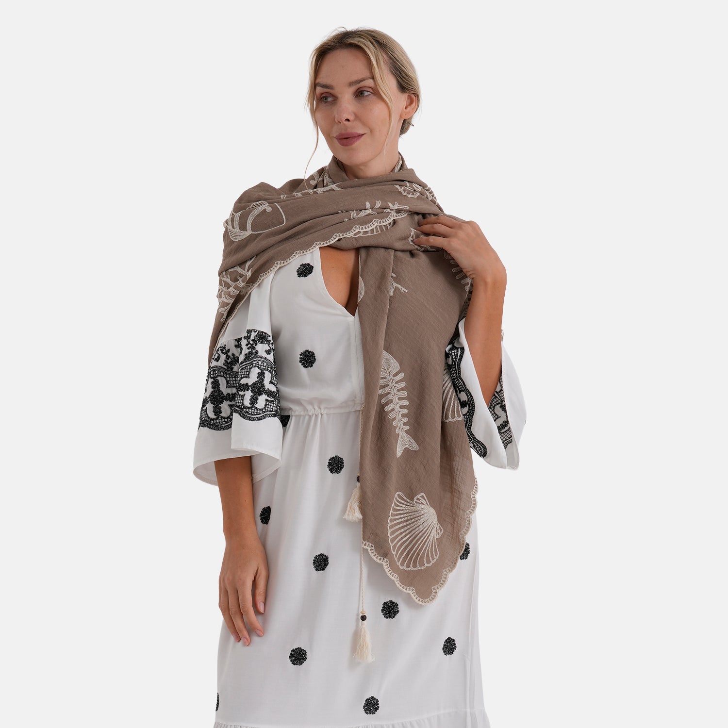 La Marey Embroidered Large Scarf (One Size) - Brown 8480119 2