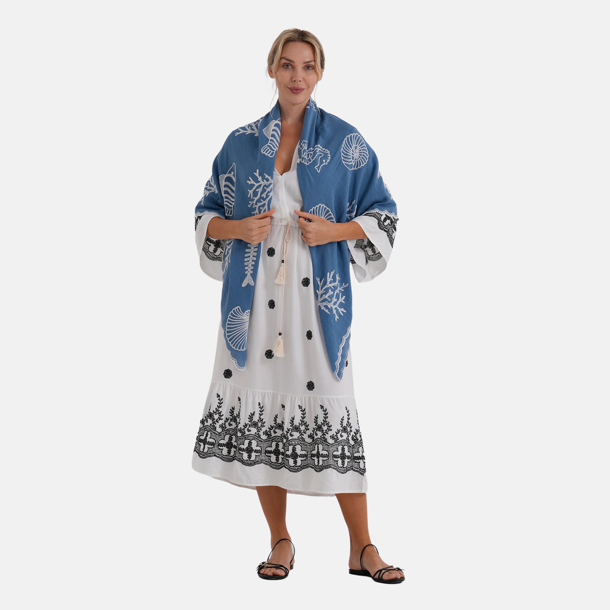 La Marey Embroidered Large Scarf (One Size) - Blue V32563814 0
