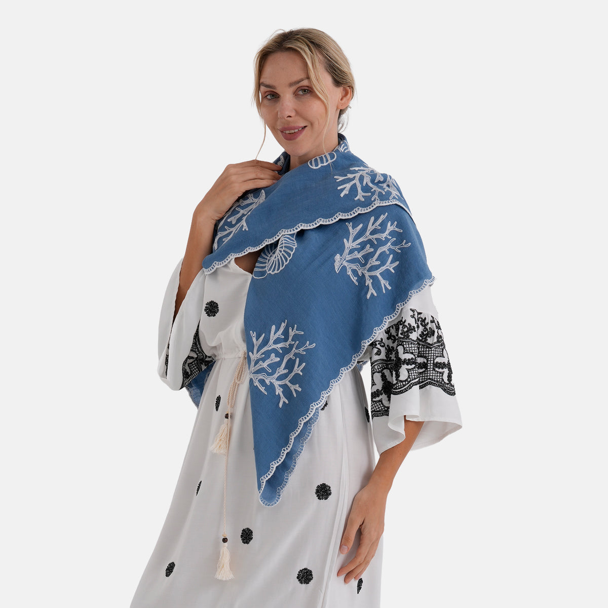 La Marey Embroidered Large Scarf (One Size) - Blue V32563814 2