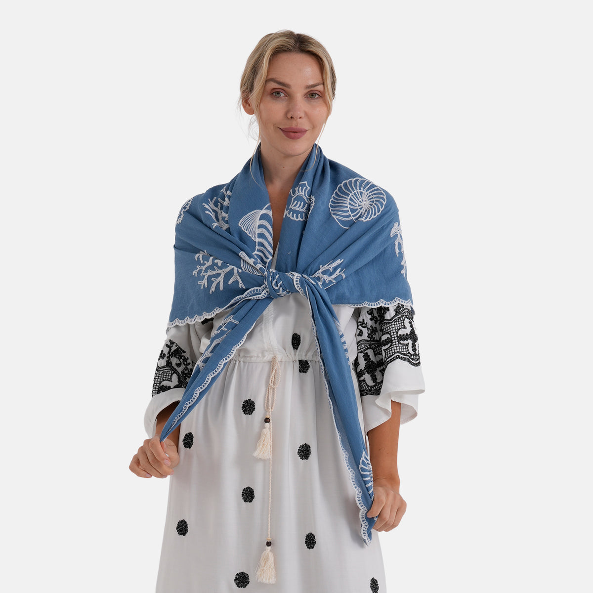 La Marey Embroidered Large Scarf (One Size) - Blue V32563814 3