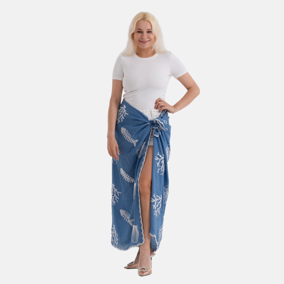 La Marey Embroidered Large Scarf (One Size) - Blue V32563814 4