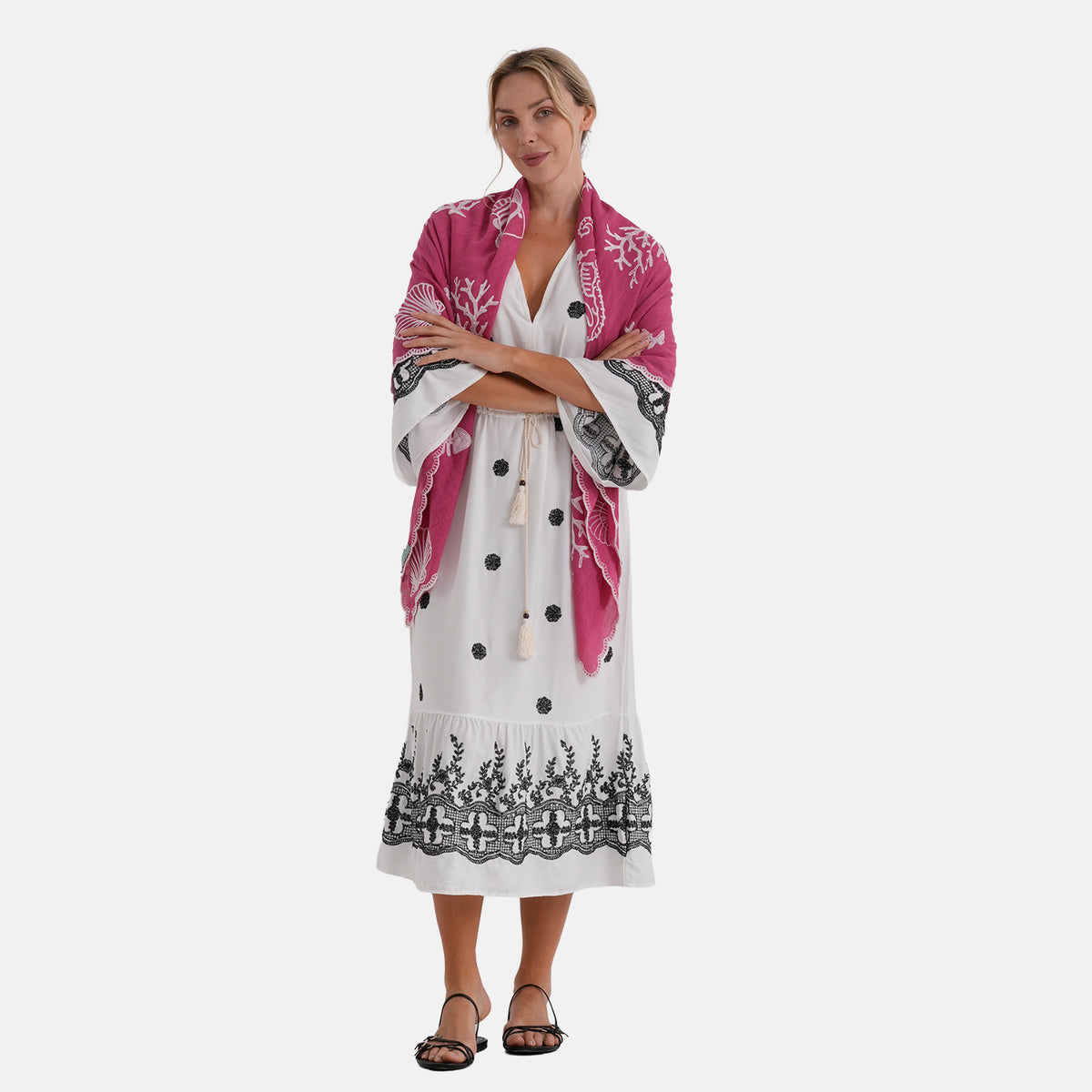 La Marey Embroidered Large Scarf (One Size) - Pink V32563286 0