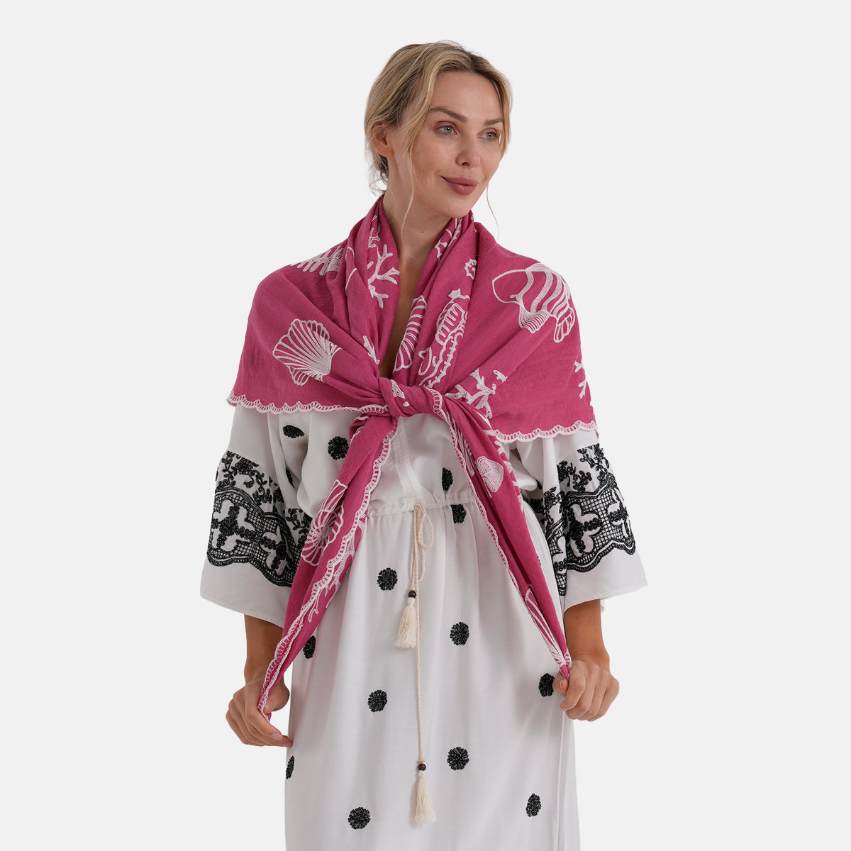 La Marey Embroidered Large Scarf (One Size) - Pink V32563286 3