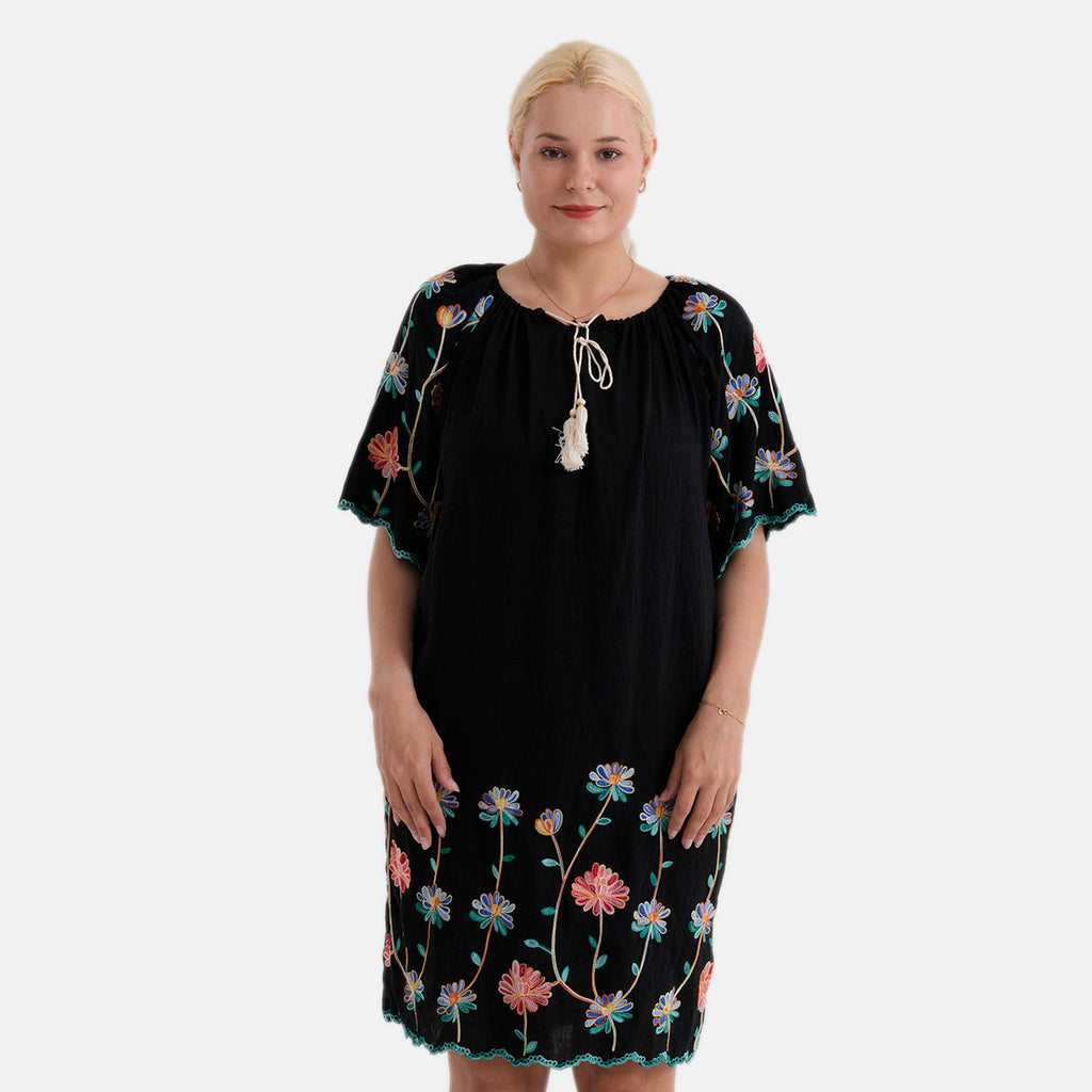 La Marey Embroidery Bohemian Tassel Dress (Size - S/M, 8-14) - Black_8480136_4