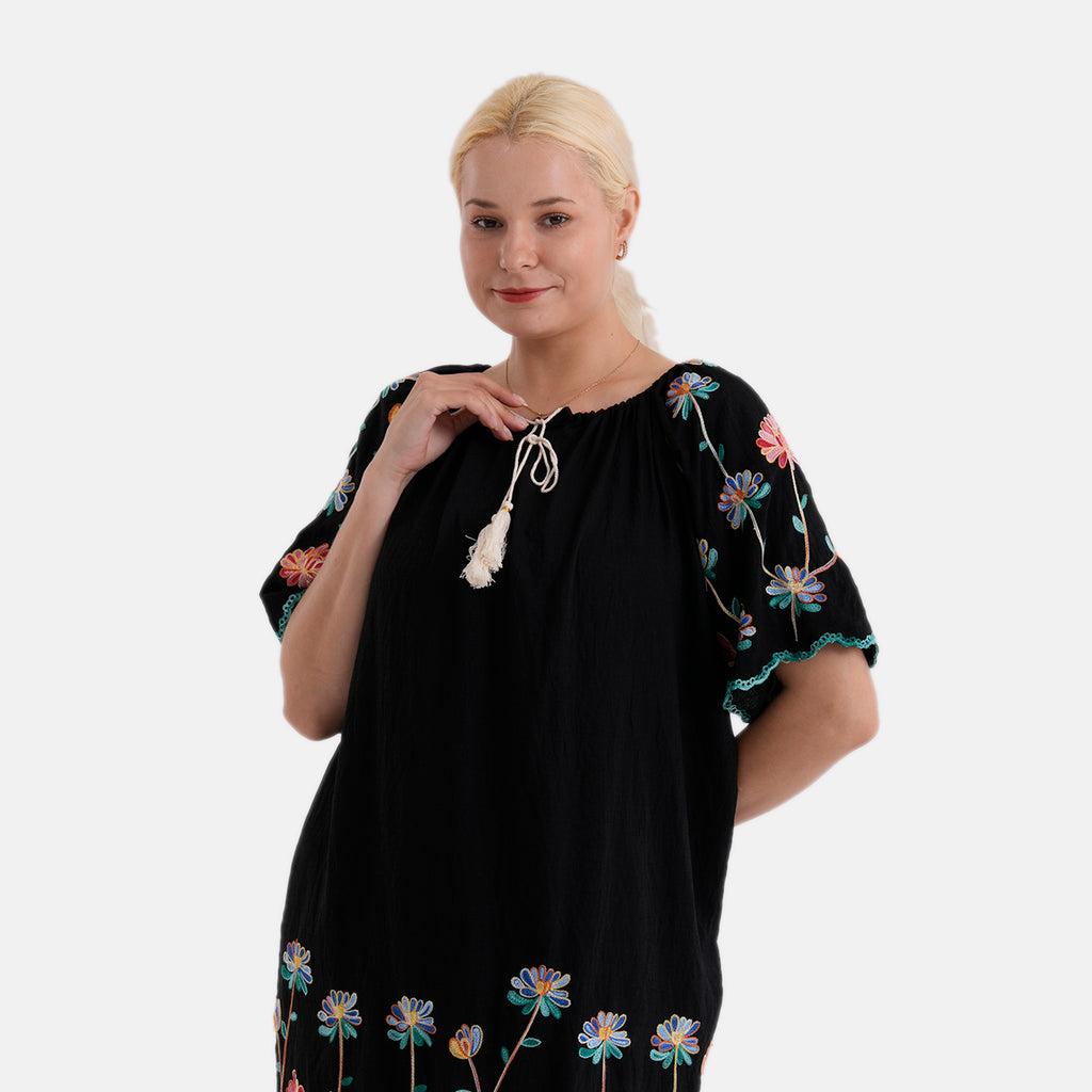 La Marey Embroidery Bohemian Tassel Dress (Size - S/M, 8-14) - Black_8480136_5