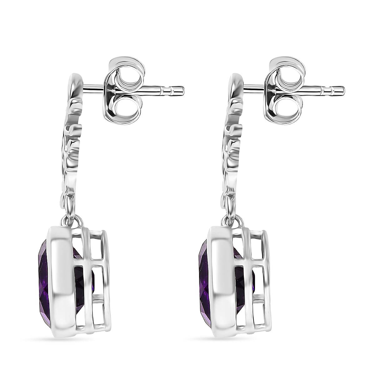 D'Joy -  AAA African Amethyst Solitaire floral Vine Earring with Push Back in Platinum Overlay Sterling Silver 5.05 Ct. V32754271 4