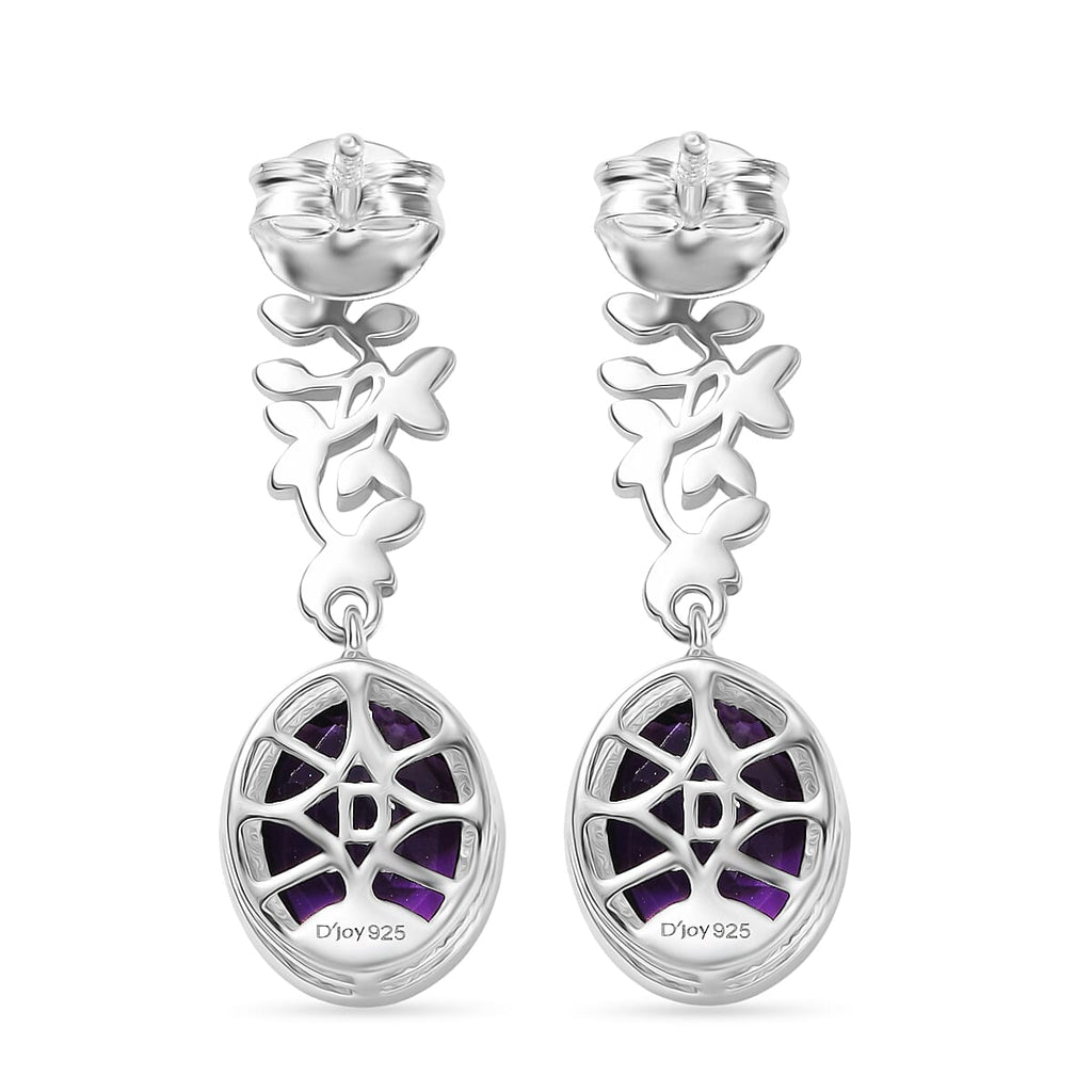 D'Joy -  AAA African Amethyst Solitaire floral Vine Earring with Push Back in Platinum Overlay Sterling Silver 5.05 Ct._8480190