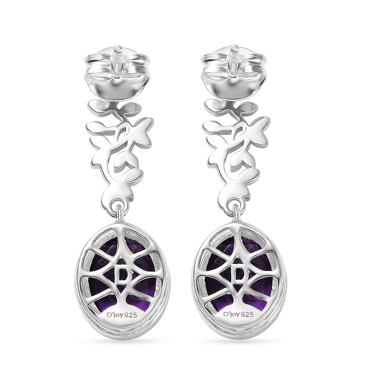 D'Joy -  AAA African Amethyst Solitaire floral Vine Earring with Push Back in Platinum Overlay Sterling Silver 5.05 Ct. V32754271 5