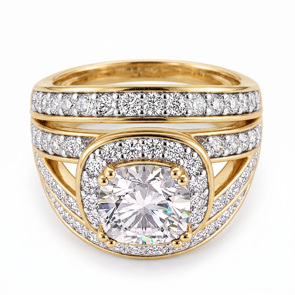 Cushion Cut White Cubic Zirconia Ring in Yellow Gold Tone_8480283