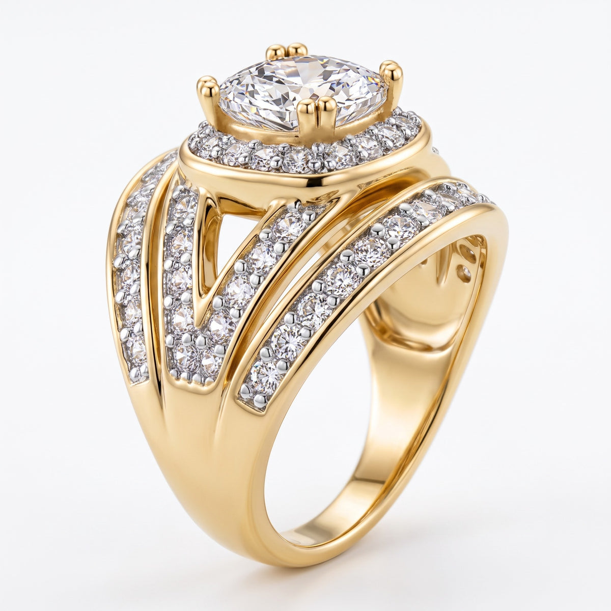Cushion Cut White Cubic Zirconia Ring in Yellow Gold Tone V32517786 4