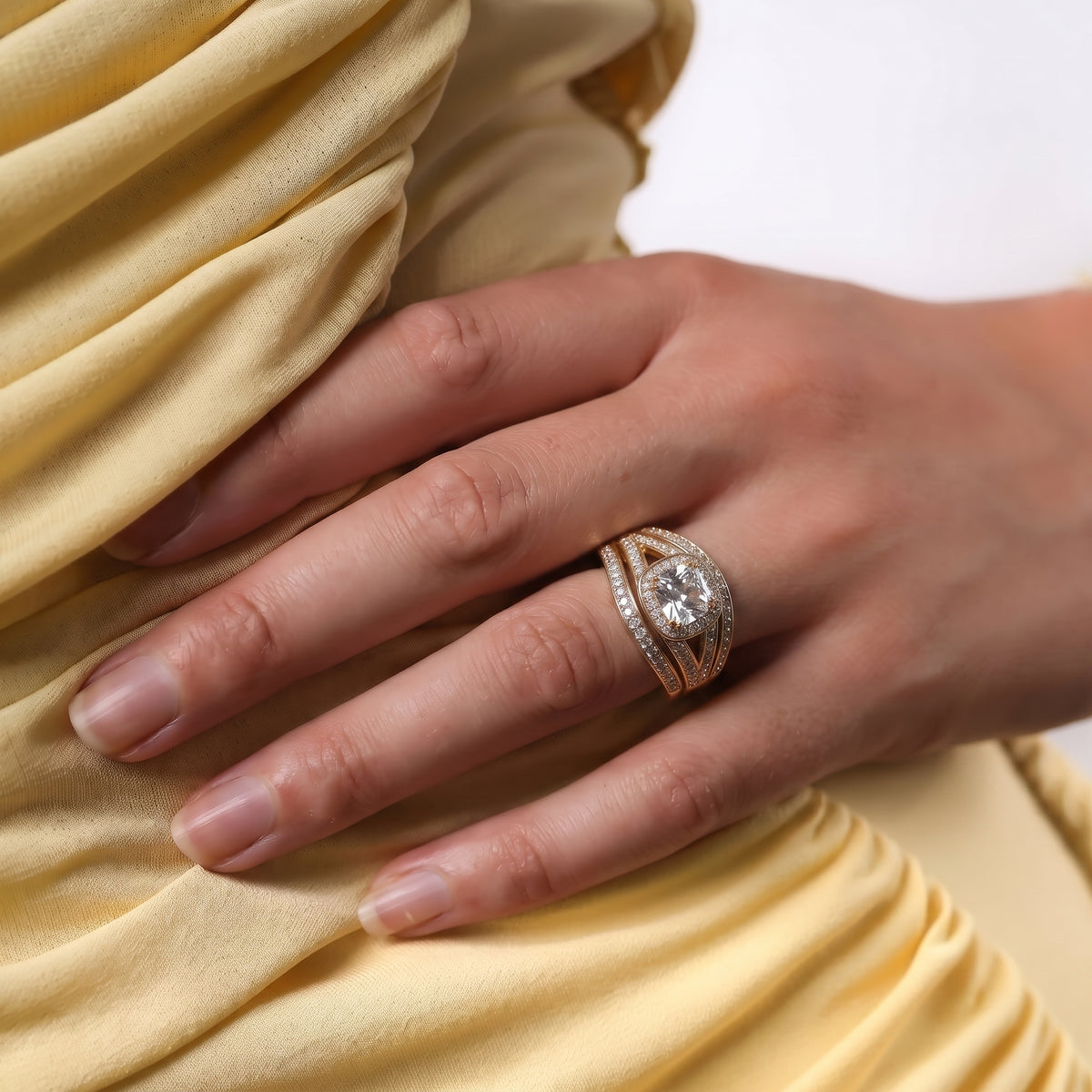 Cushion Cut White Cubic Zirconia Ring in Yellow Gold Tone V32517786 6