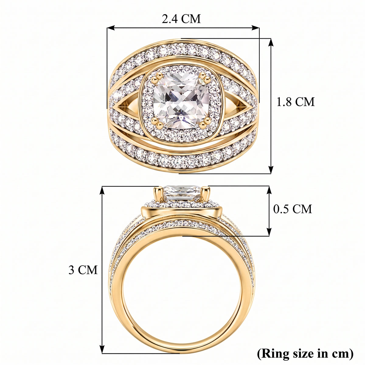 Cushion Cut White Cubic Zirconia Ring in Yellow Gold Tone V32517786 8