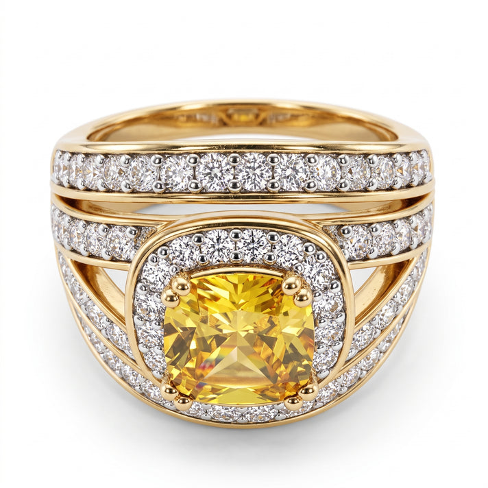Cushion Cut Canary Yellow &amp; White Cubic Zirconia Ring in Yellow Gold Tone 8480291 1