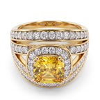 Cushion Cut Canary Yellow & White Cubic Zirconia Ring in Yellow Gold Tone_8480295