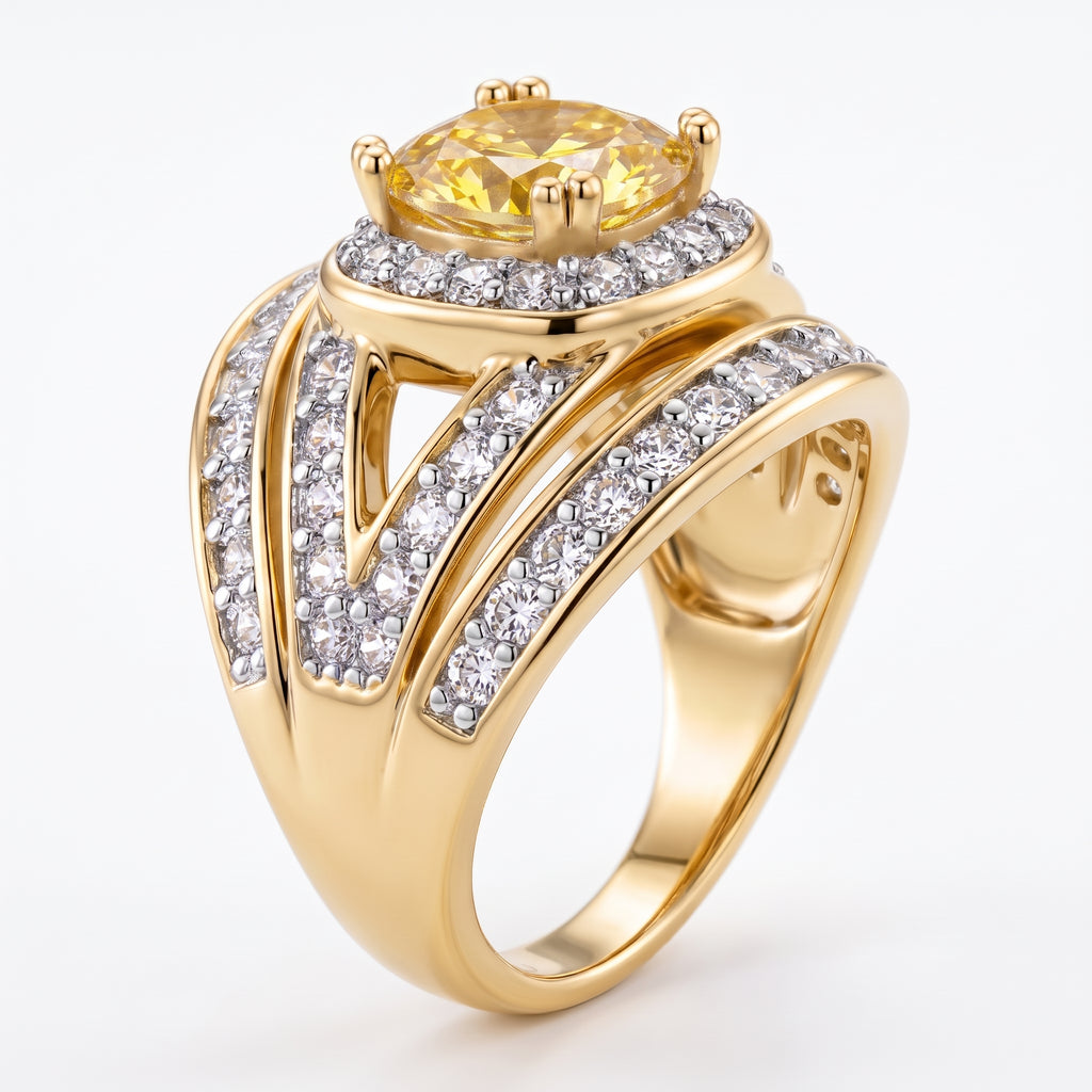 Cushion Cut Canary Yellow & White Cubic Zirconia Ring in Yellow Gold Tone_8480295_3