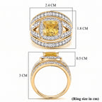 Cushion Cut Canary Yellow & White Cubic Zirconia Ring in Yellow Gold Tone_8480295_7