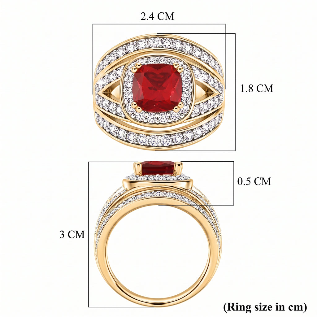 Cushion Cut Ruby Colour Cubic Zirconia & White Cubic Zirconia Ring_8480298_7