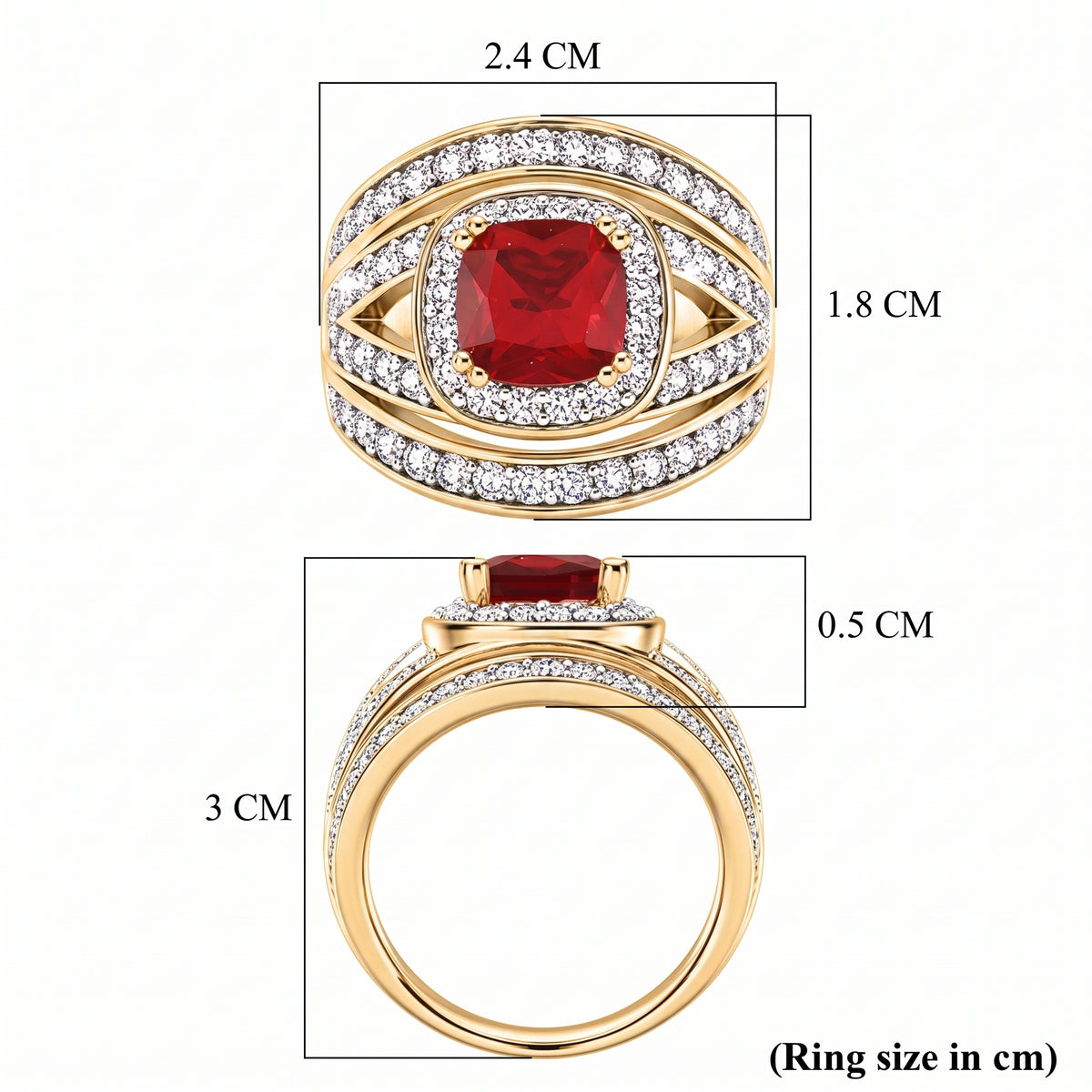Ruby Colour Cubic Zirconia &amp; White Cubic Zirconia Ring in Yellow 1.50 Ct. V32518708 8