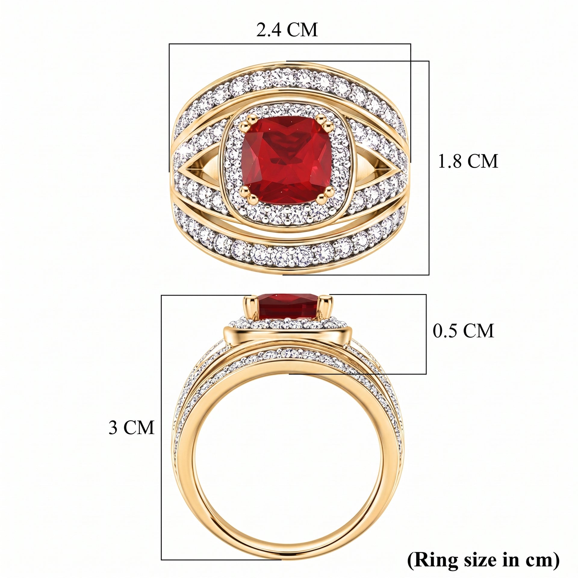 Ruby Colour Cubic Zirconia &amp; White Cubic Zirconia Ring in Yellow 1.50 Ct. V32522741 8