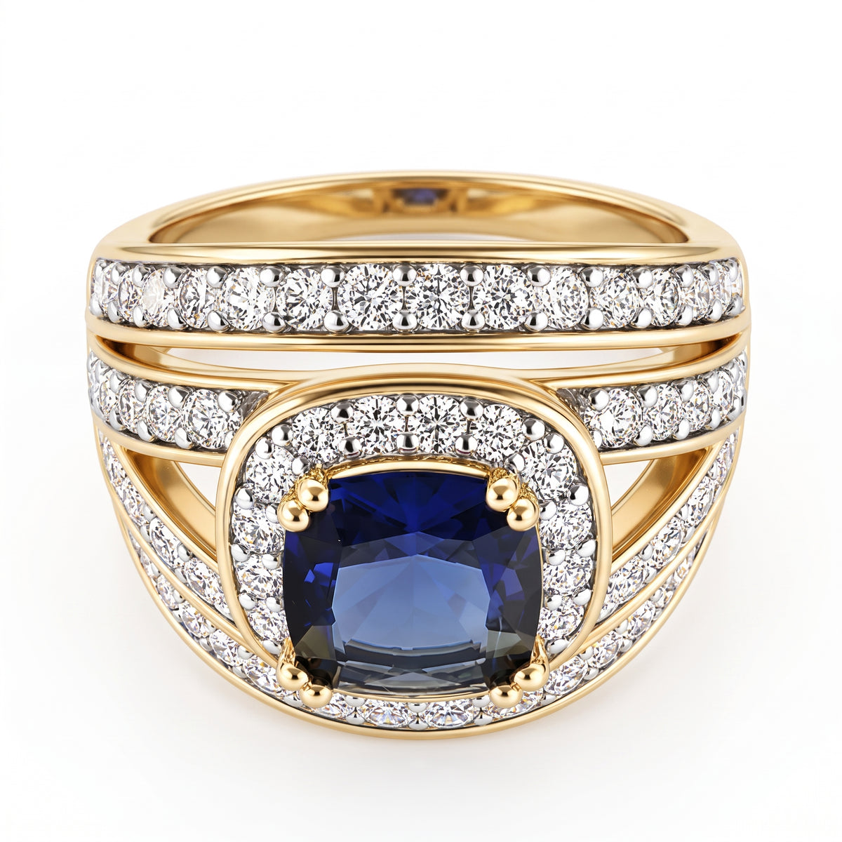 Cushion Cut Sapphire Colour Cubic Zirconia &amp; White Cubic Zirconia Halo Ring V32517763 0