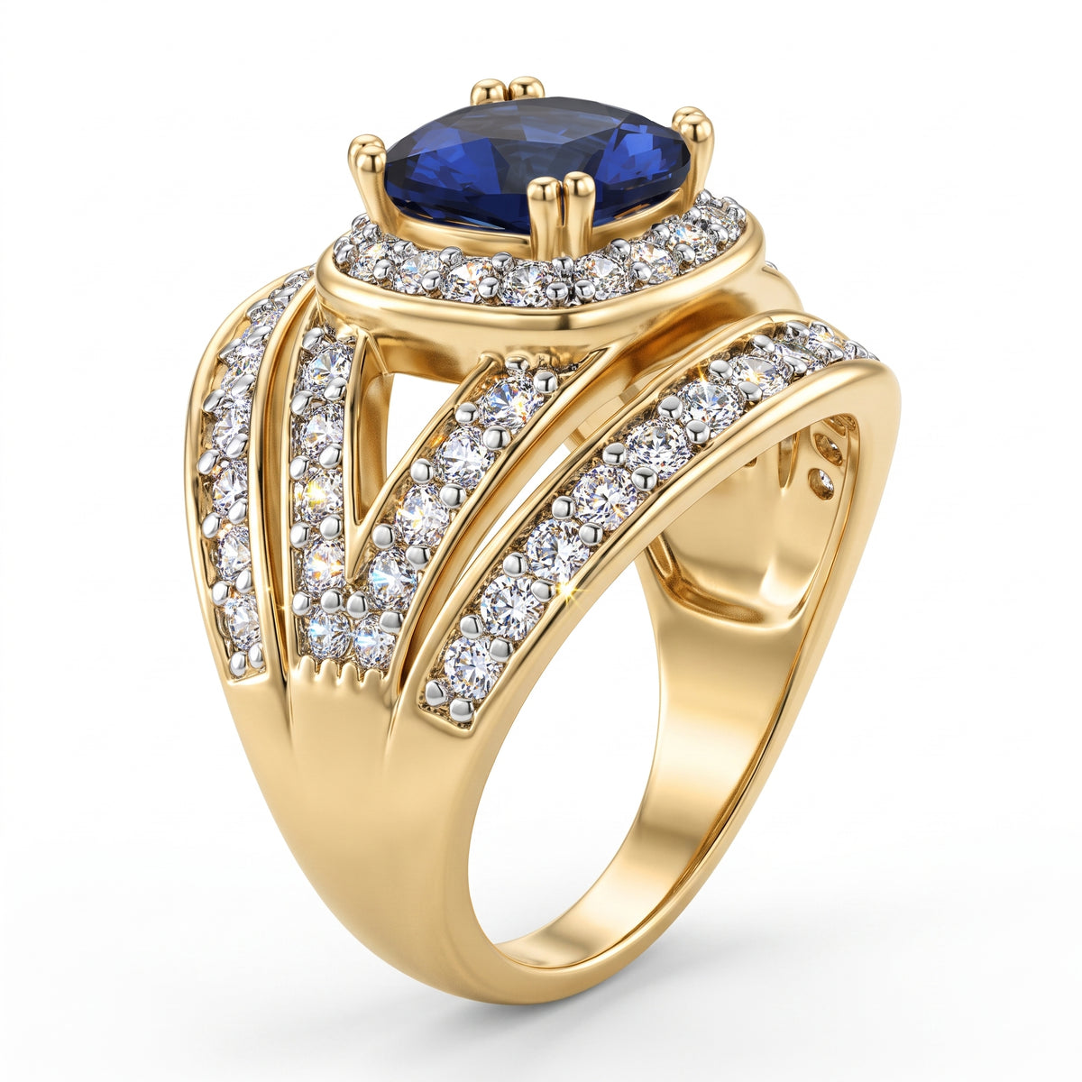 Cushion Cut Sapphire Colour Cubic Zirconia &amp; White Cubic Zirconia Halo Ring V32517763 4