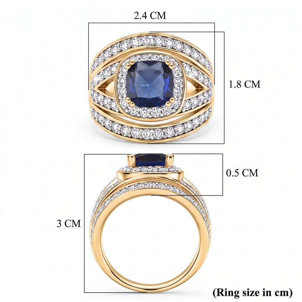 Cushion Cut Sapphire Colour Cubic Zirconia & White Cubic Zirconia Halo Ring_8480306_7