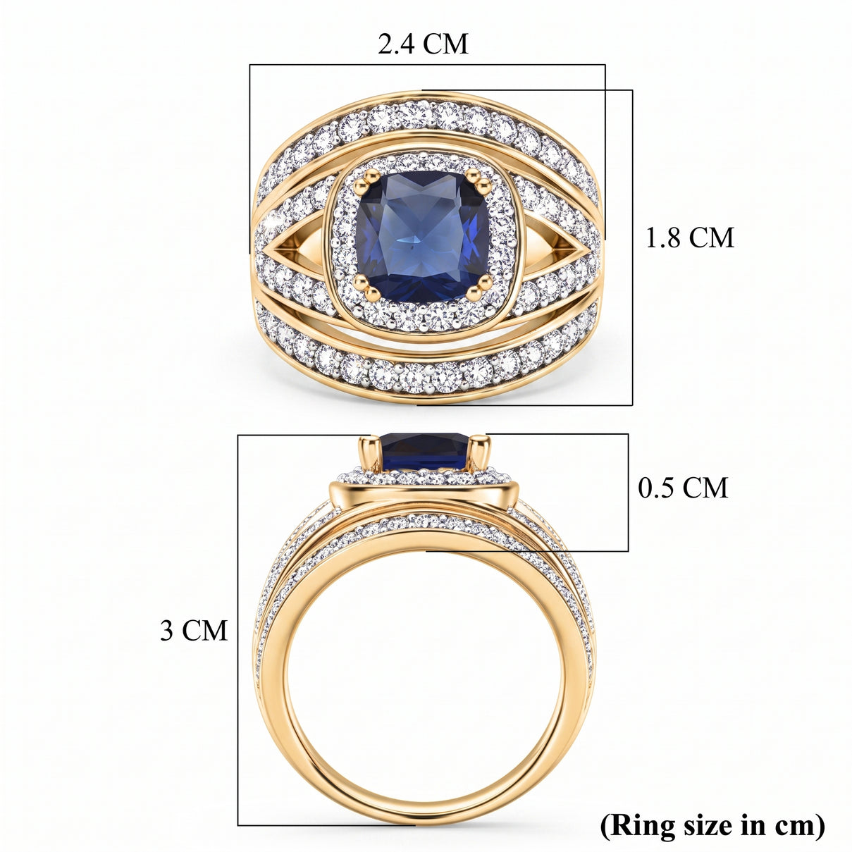 Cushion Cut Sapphire Colour Cubic Zirconia &amp; White Cubic Zirconia Halo Ring V32517763 8