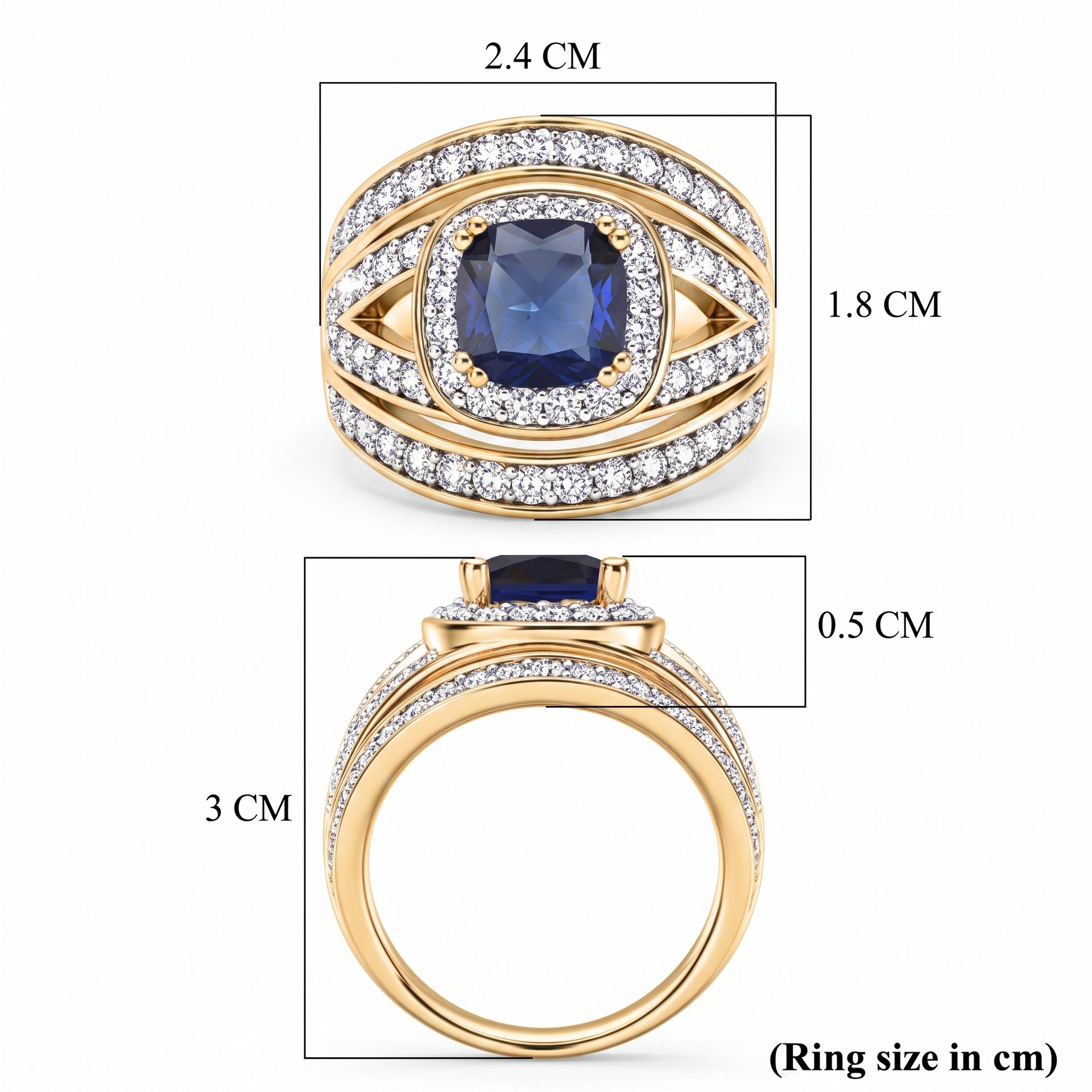 Cushion Cut Sapphire Colour Cubic Zirconia &amp; White Cubic Zirconia Halo Ring V32517763 8
