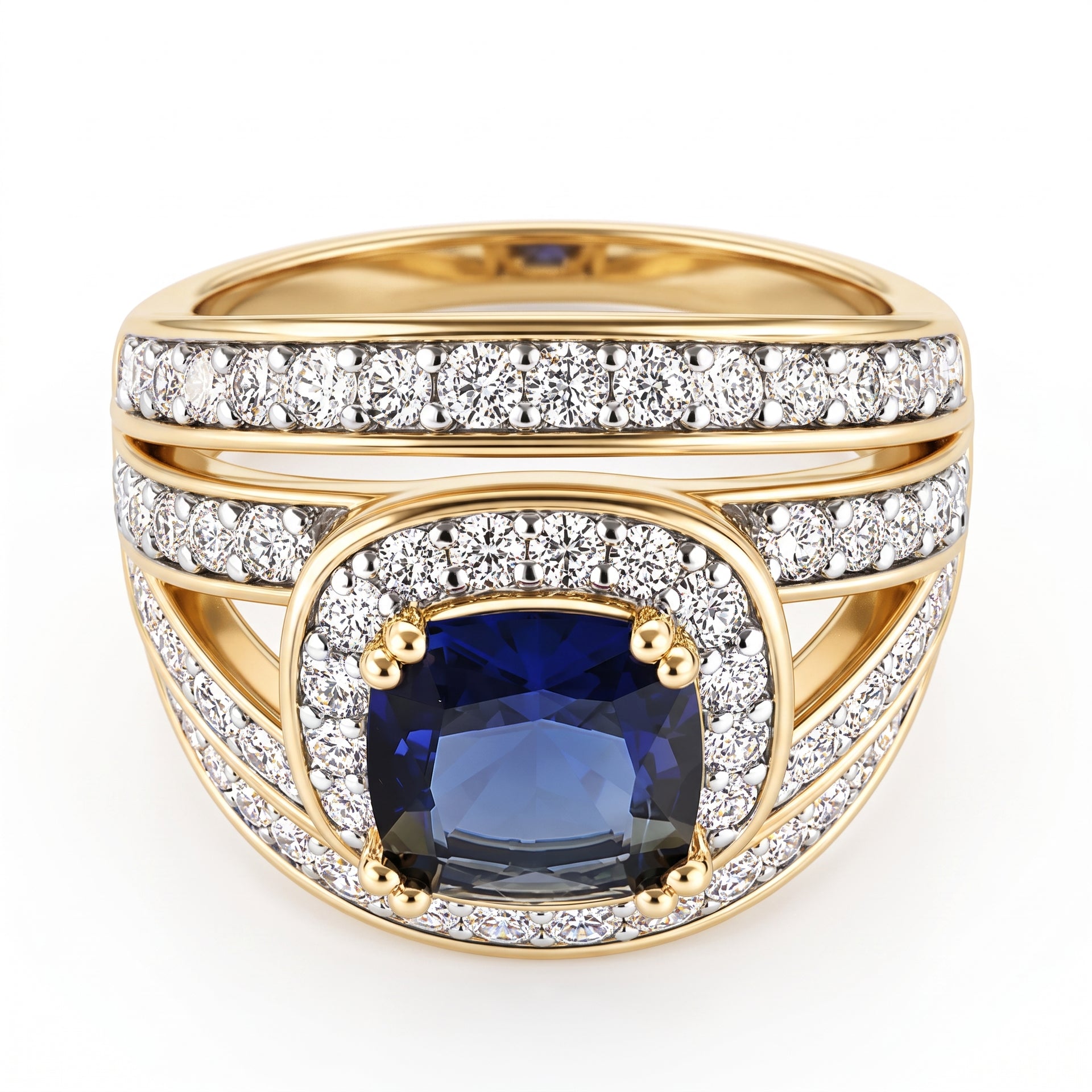 Cushion Cut Sapphire Colour Cubic Zirconia &amp; White Cubic Zirconia Halo Ring V32527056 0
