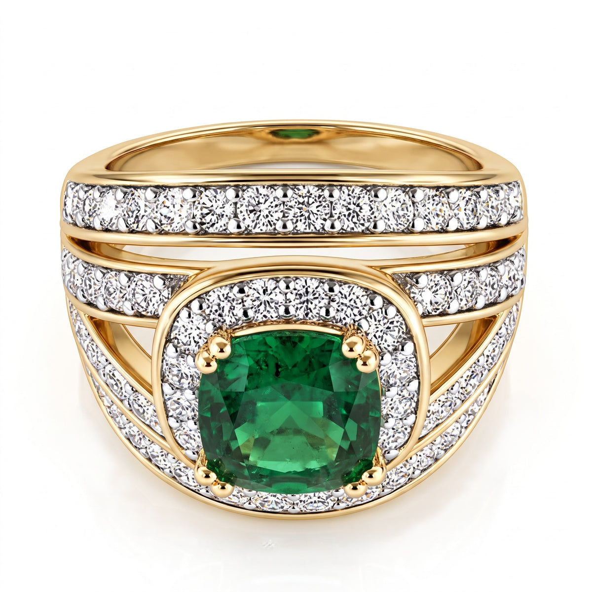 White Cubic Zirconia &amp; Green Cubic Zirconia Halo Ring in Yellow Gold Tone 1.50 Ct. V32521855 0