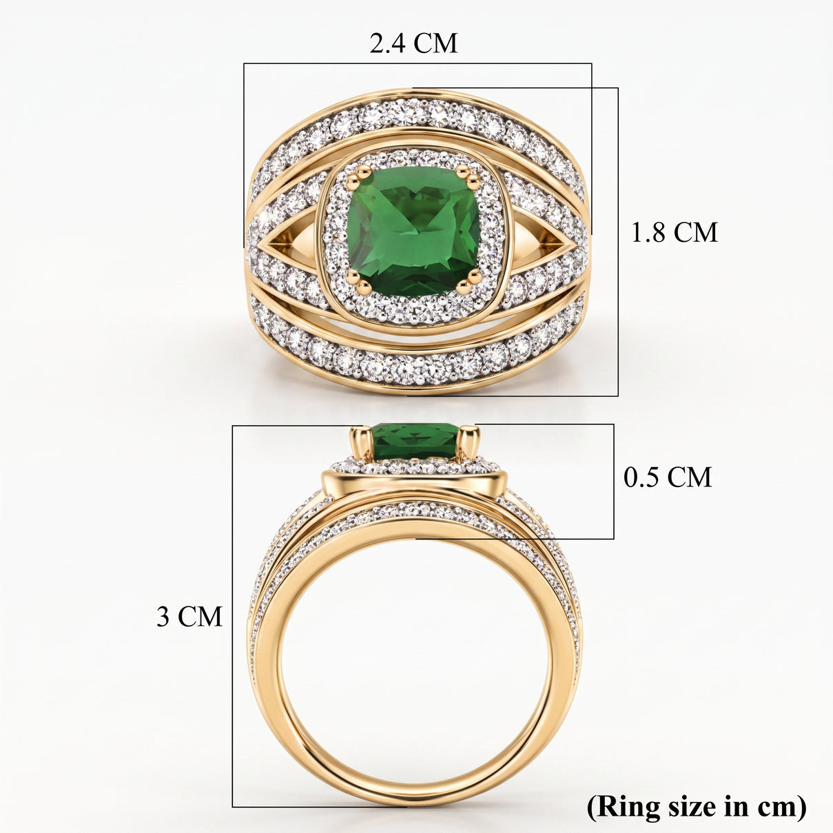 White Cubic Zirconia &amp; Green Cubic Zirconia Halo Ring in Yellow Gold Tone 1.50 Ct. V32521855 8