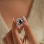 White Cubic Zirconia & Green Cubic Zirconia Halo Ring in Yellow Gold Tone 1.50 Ct._8480317_4