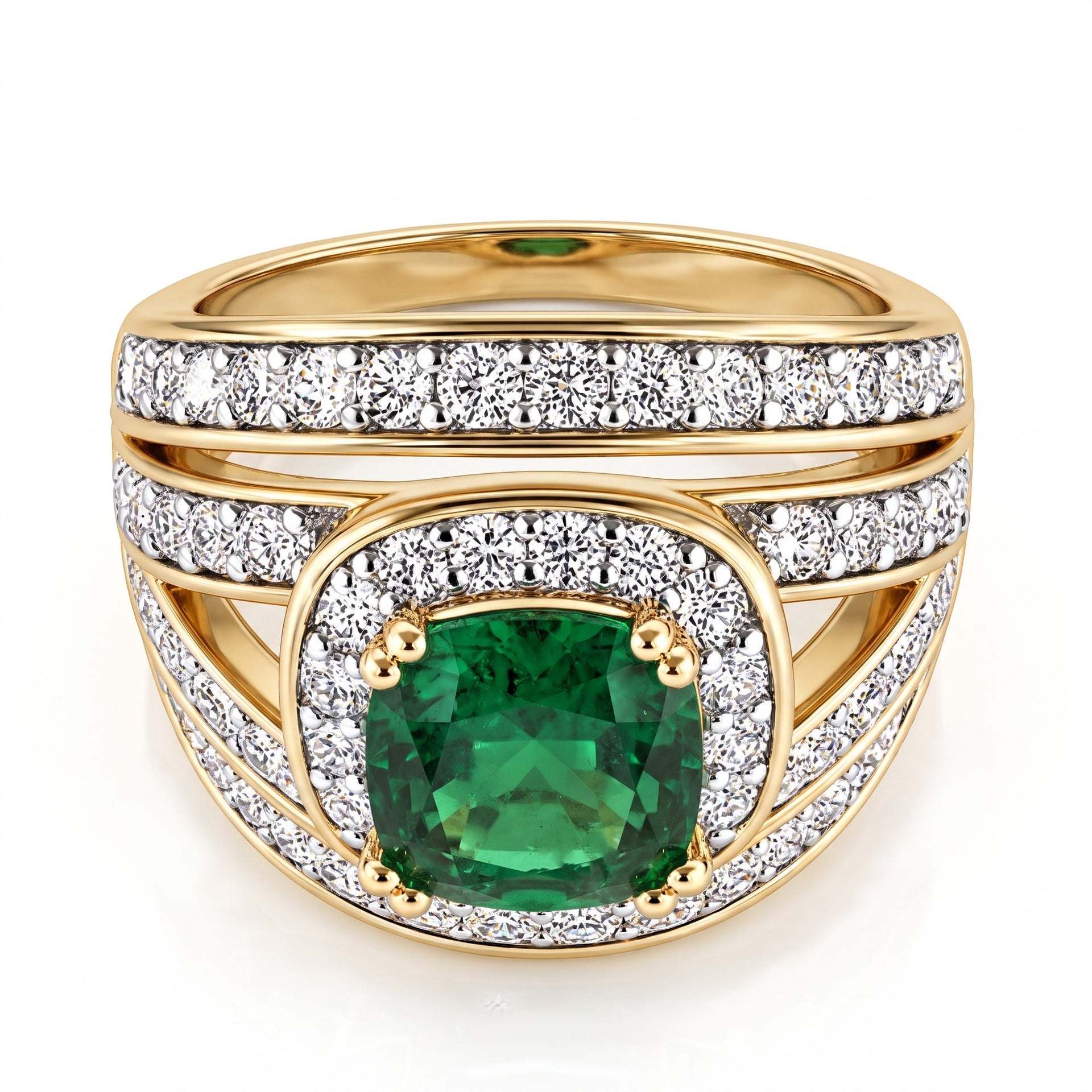 White Cubic Zirconia &amp; Green Cubic Zirconia Halo Ring in Yellow Gold Tone 1.50 Ct. V32521856 0