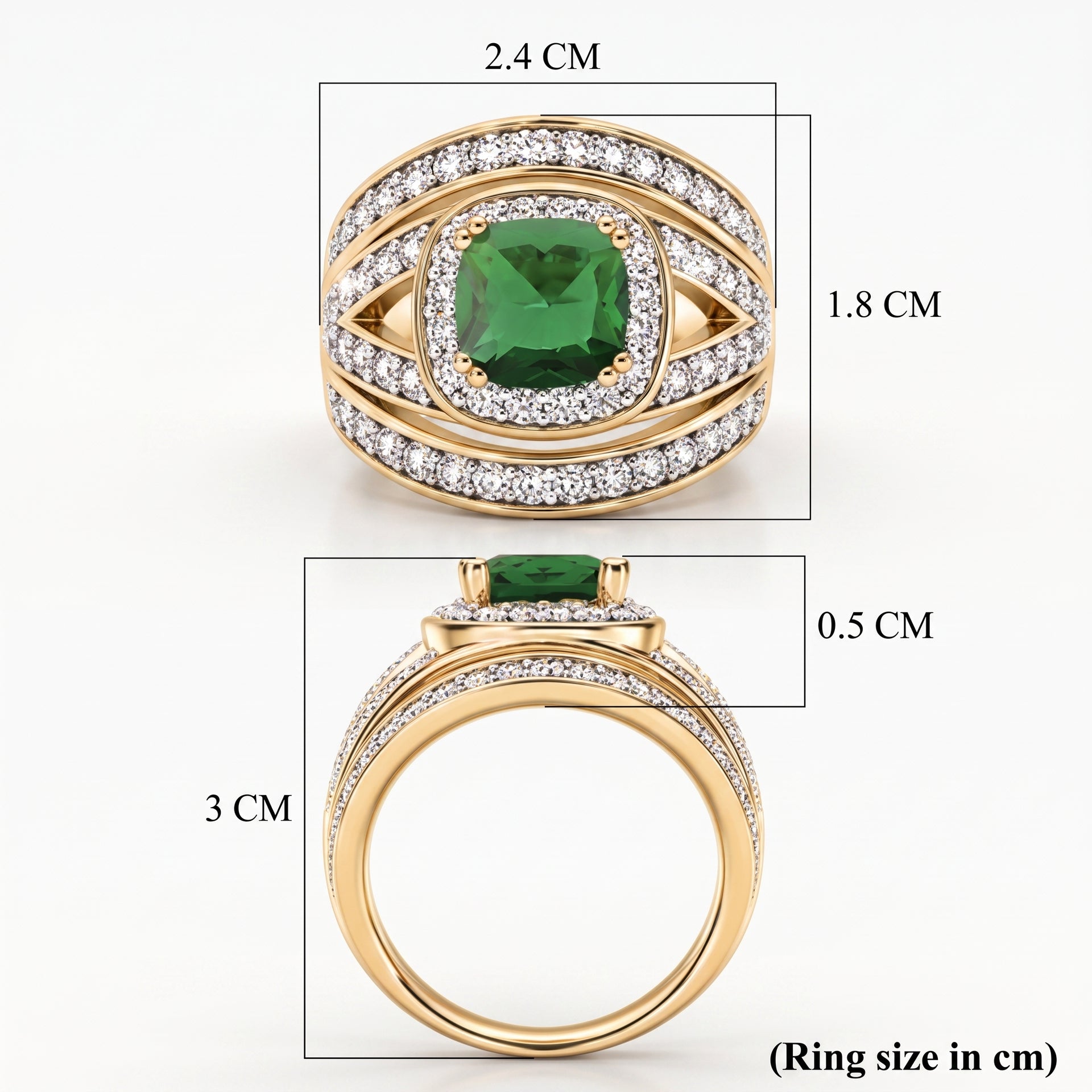 White Cubic Zirconia &amp; Green Cubic Zirconia Halo Ring in Yellow Gold Tone 1.50 Ct. V32521856 8