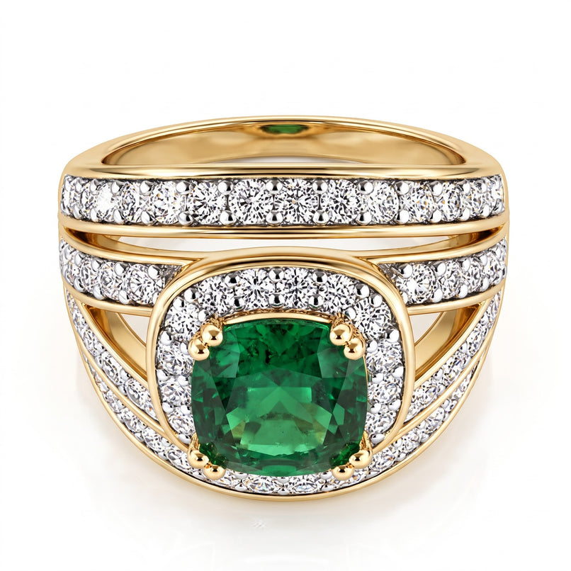 White Cubic Zirconia & Green Cubic Zirconia Halo Ring in Yellow Gold Tone 1.50 Ct._8480319